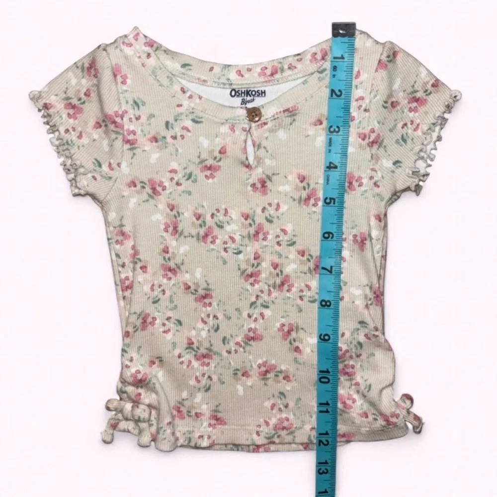 OshKosh B'gosh Cream Ribbed Short-Sleeve Top with Pink Floral Print
